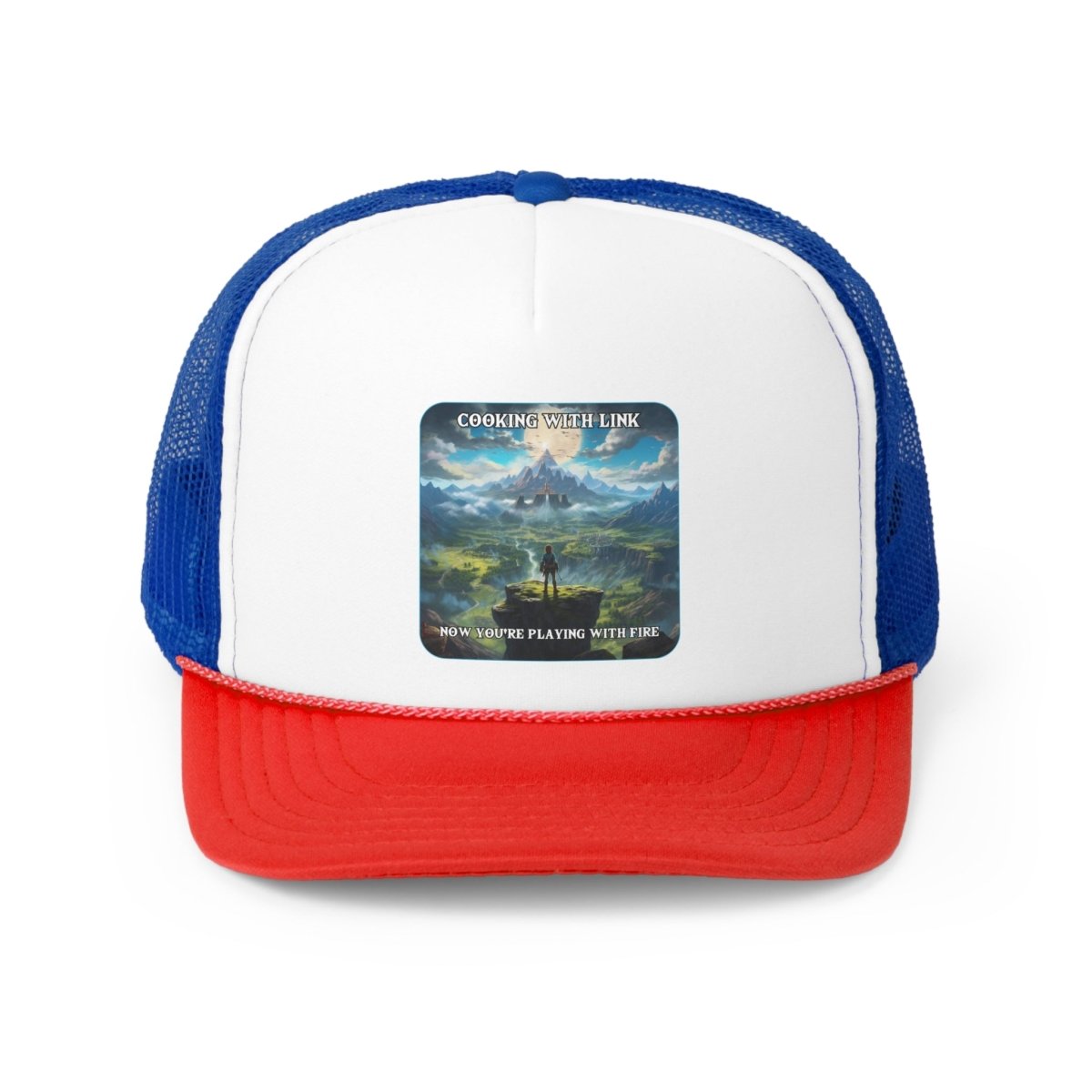 Goated Goods - Link - Cooking with Link, Now You're Playing with Fire - Trucker Hat - Blue/Red - One size