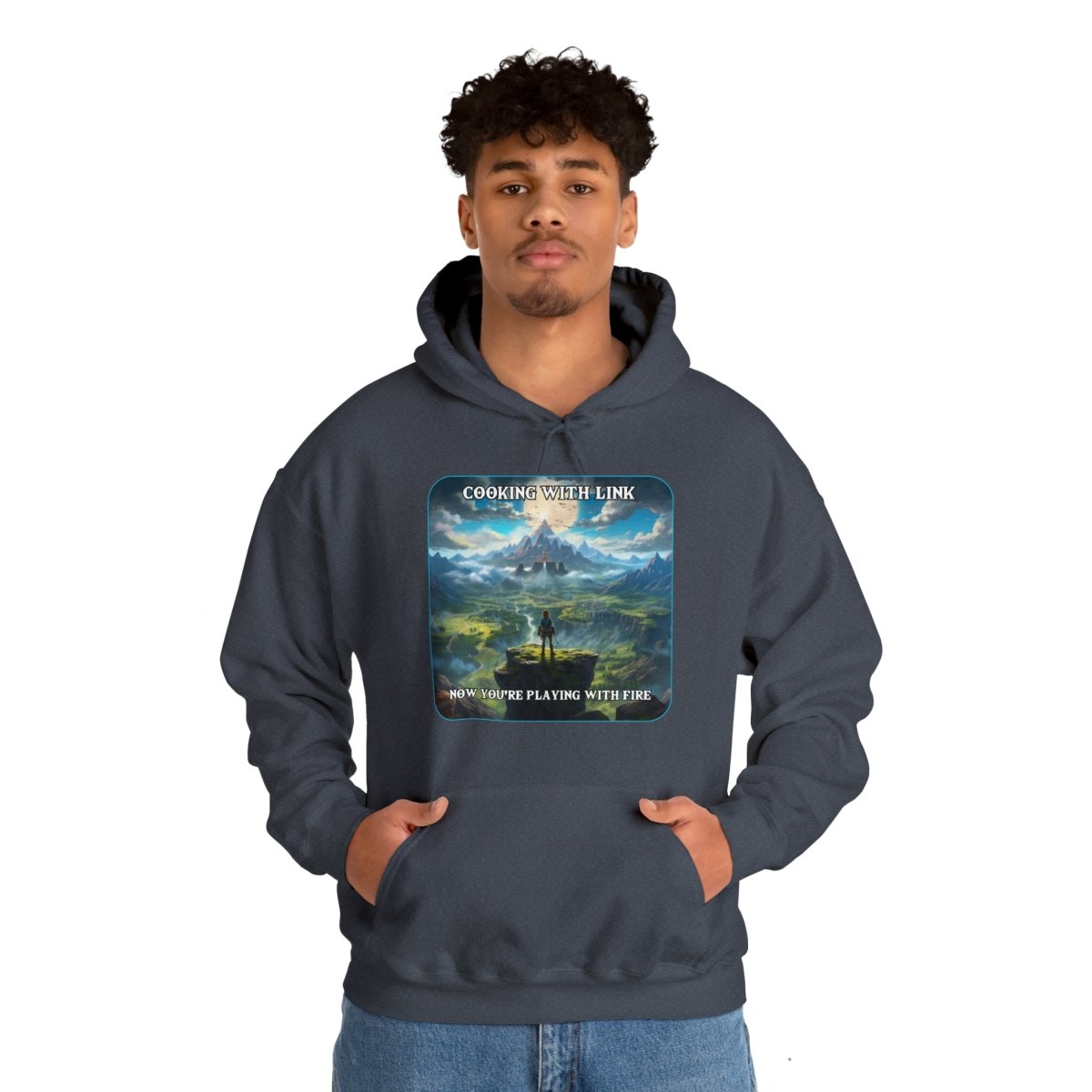 Goated Goods - Link - Cooking with Link, Now You're Playing with Fire - Unisex Hoodie - Heather Navy - S