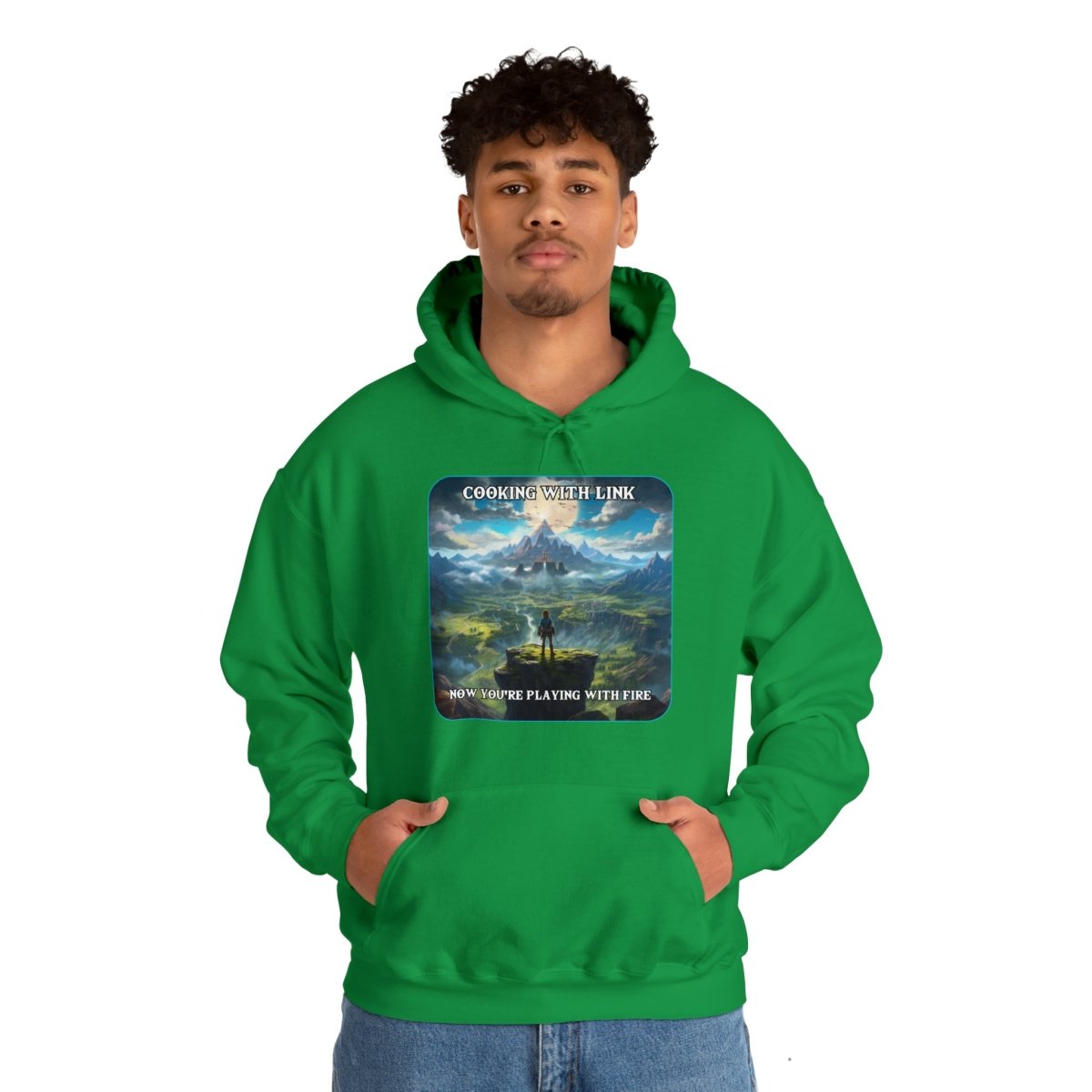 Goated Goods - Link - Cooking with Link, Now You're Playing with Fire - Unisex Hoodie - Irish Green - S