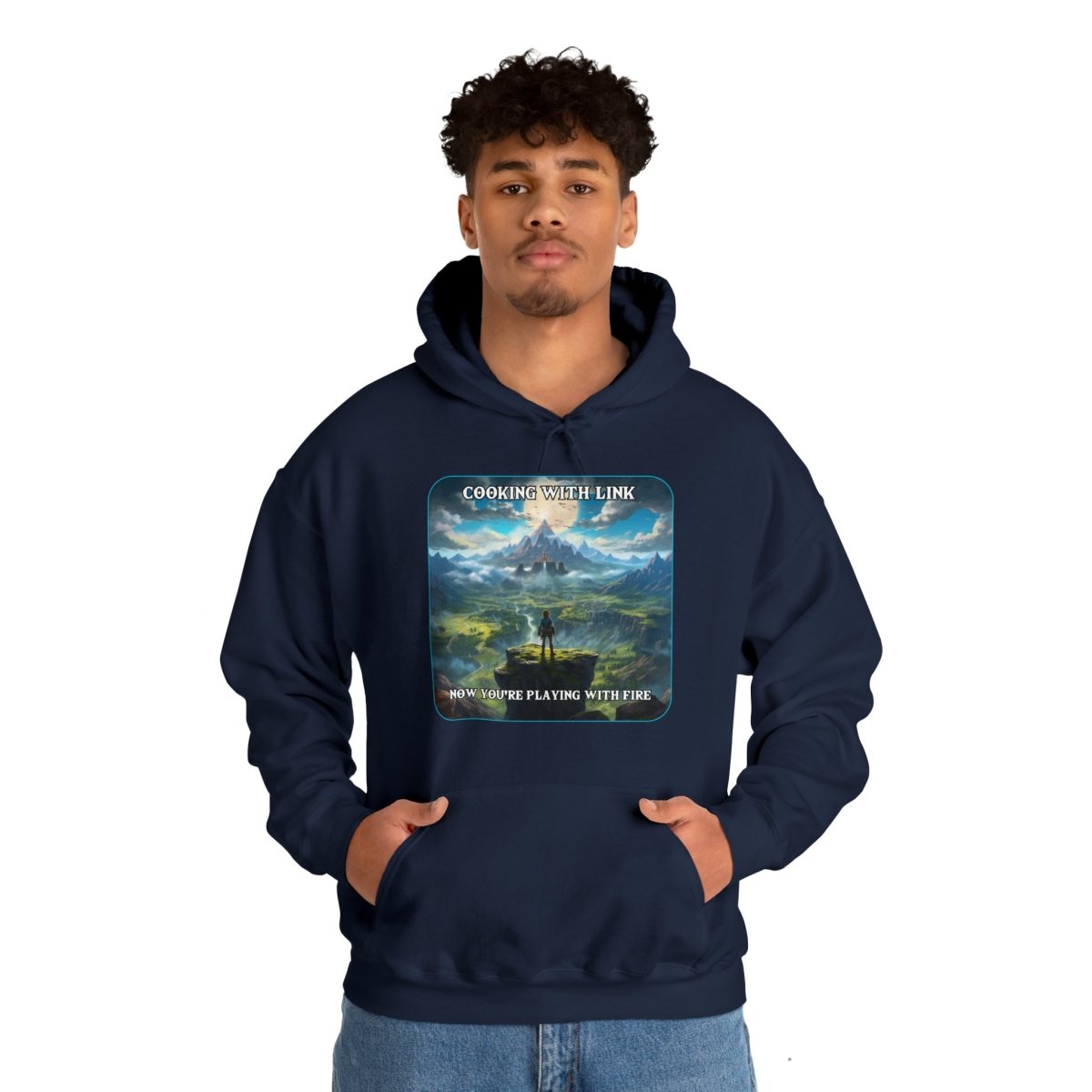 Goated Goods - Link - Cooking with Link, Now You're Playing with Fire - Unisex Hoodie - Navy - XL