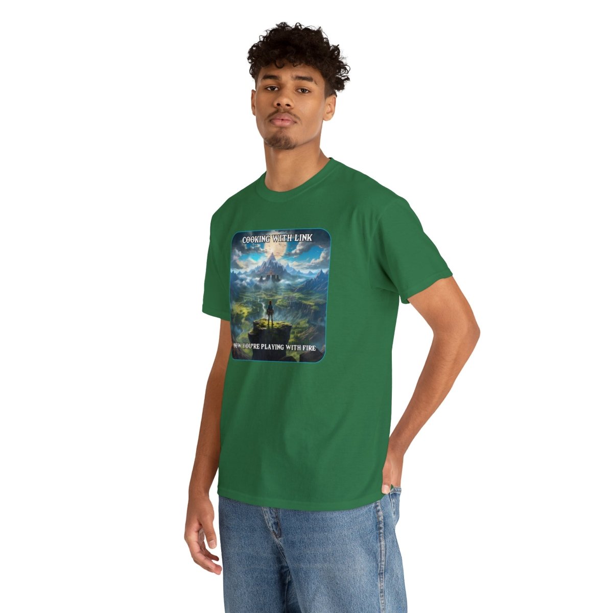 Goated Goods - Link - Cooking with Link, Now You're Playing with Fire - Unisex T-shirt - Turf Green - S