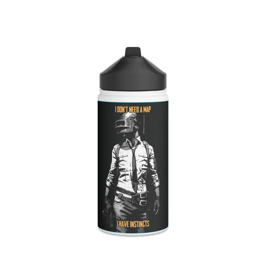 Goated Goods - PUBG - I Don't Need a Map, I Have Instincts - Stainless Steel Water Bottle, Standard Lid - 12oz - White