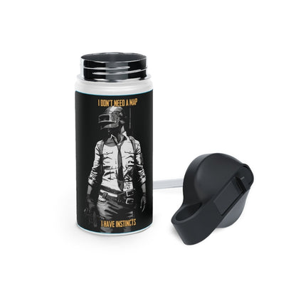 Goated Goods - PUBG - I Don't Need a Map, I Have Instincts - Stainless Steel Water Bottle, Standard Lid - 12oz - White