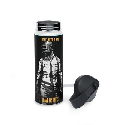 Goated Goods - PUBG - I Don't Need a Map, I Have Instincts - Stainless Steel Water Bottle, Standard Lid - 18oz - White