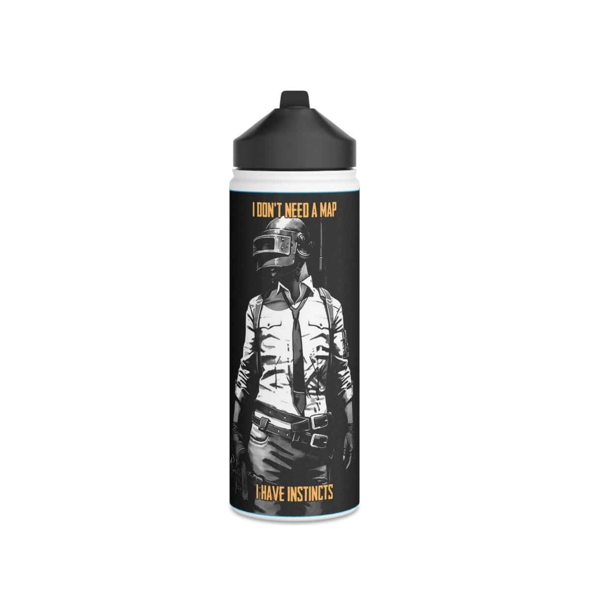 Goated Goods - PUBG - I Don't Need a Map, I Have Instincts - Stainless Steel Water Bottle, Standard Lid - 18oz - White