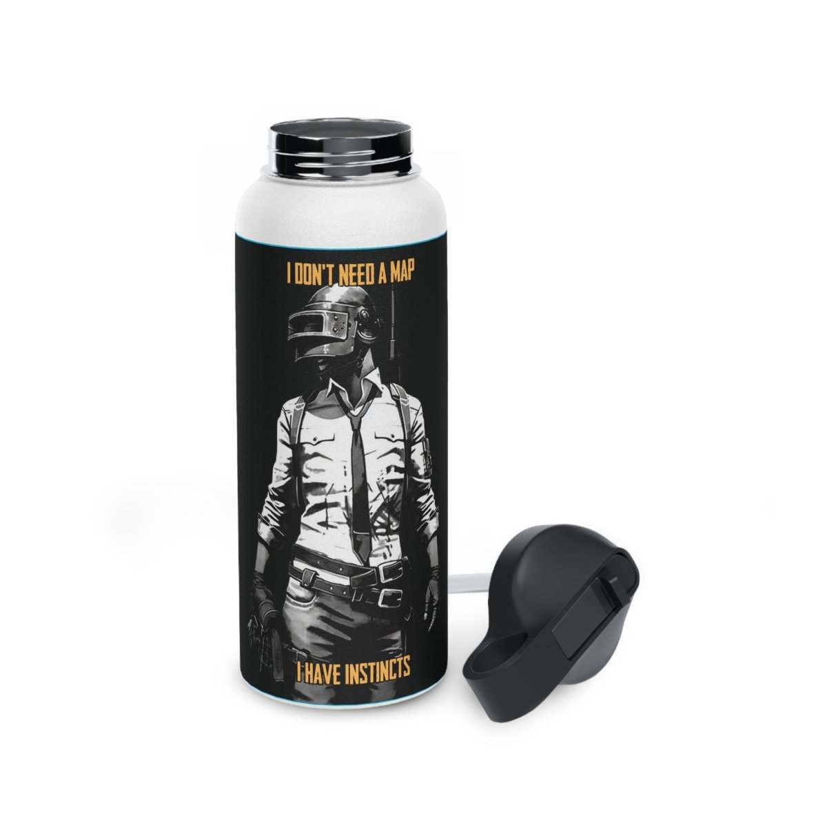 Goated Goods - PUBG - I Don't Need a Map, I Have Instincts - Stainless Steel Water Bottle, Standard Lid - 32oz - White