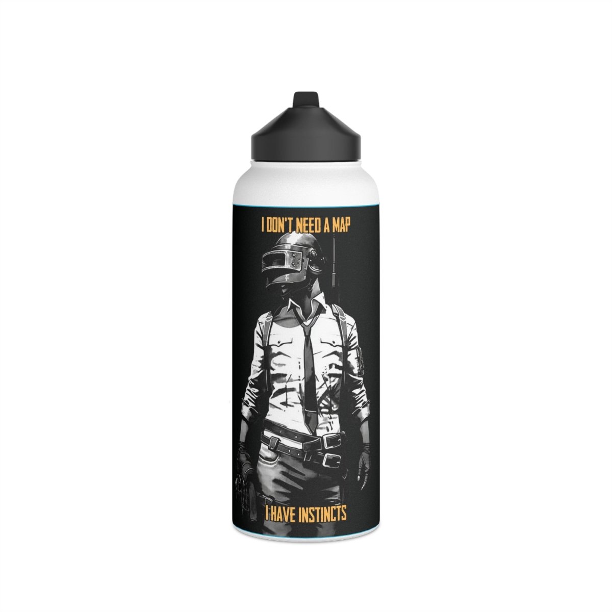 Goated Goods - PUBG - I Don't Need a Map, I Have Instincts - Stainless Steel Water Bottle, Standard Lid - 32oz - White