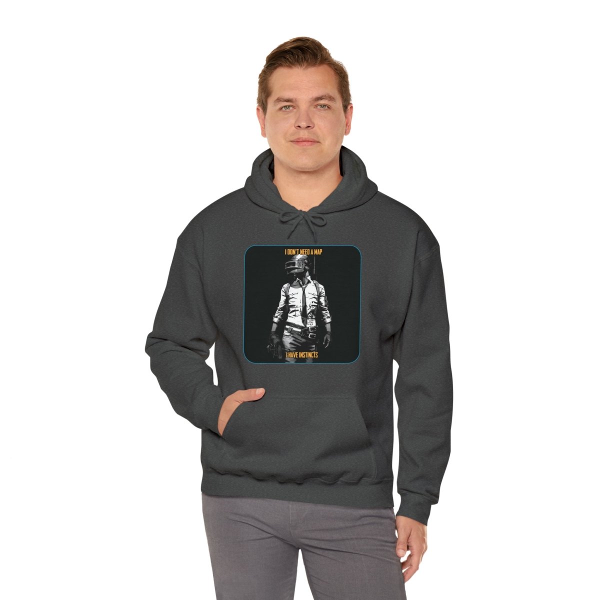 Goated Goods - PUBG - I Don't Need a Map, I Have Instincts - Unisex Hoodie - Dark Heather - M