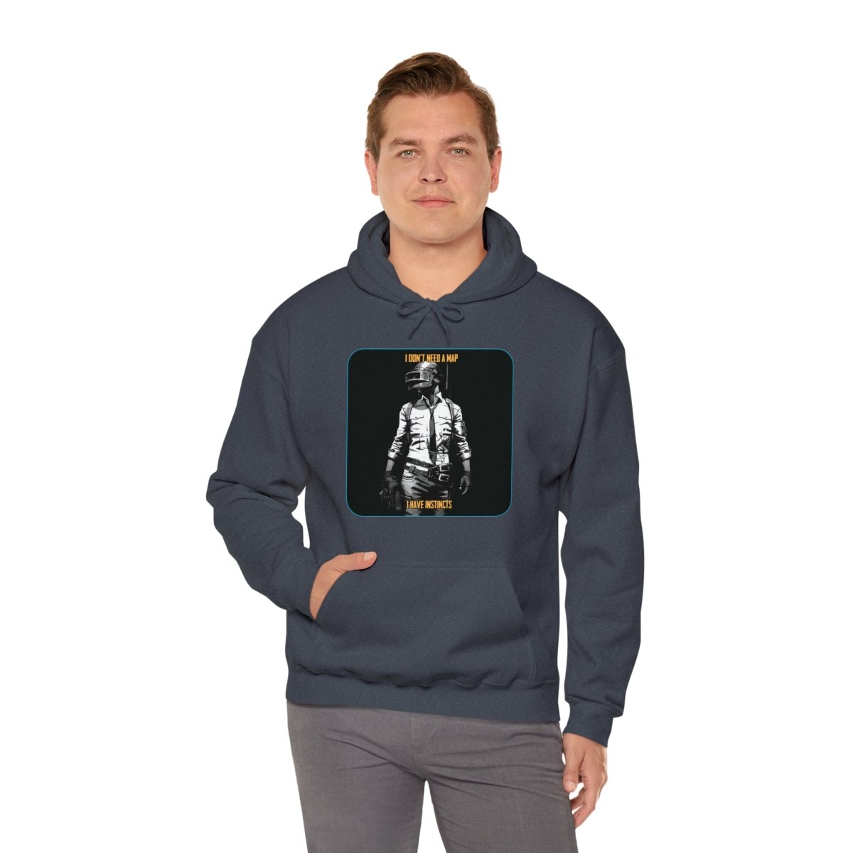 Goated Goods - PUBG - I Don't Need a Map, I Have Instincts - Unisex Hoodie - Dark Heather - S