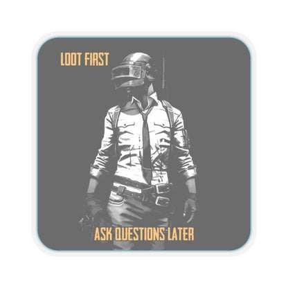 Goated Goods - PUBG - Loot First, Questions Later - Kiss-Cut Transparent Sticker - 3" × 3" - Transparent