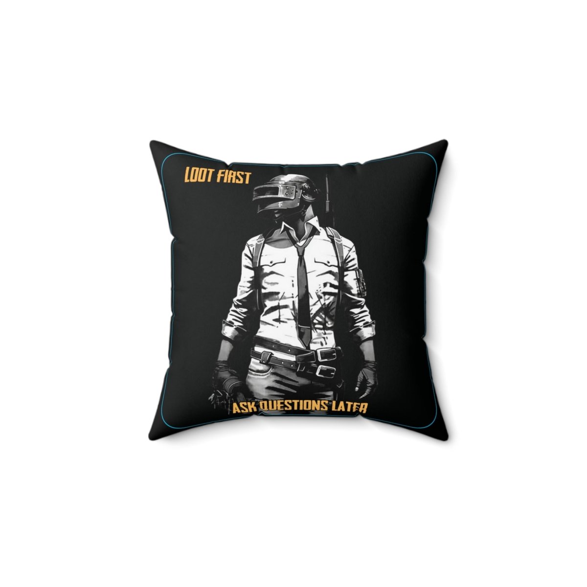 Goated Goods - PUBG - Loot First, Questions Later - Square Pillow - 14" × 14" -