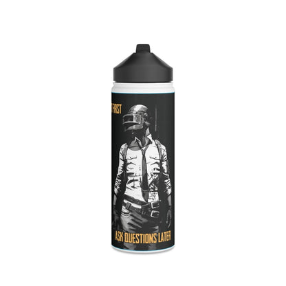 Goated Goods - PUBG - Loot First, Questions Later - Stainless Steel Water Bottle, Standard Lid - 18oz - White