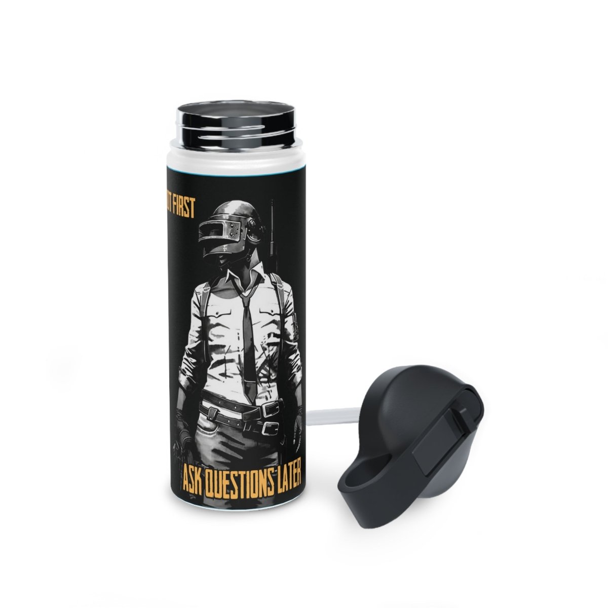 Goated Goods - PUBG - Loot First, Questions Later - Stainless Steel Water Bottle, Standard Lid - 18oz - White