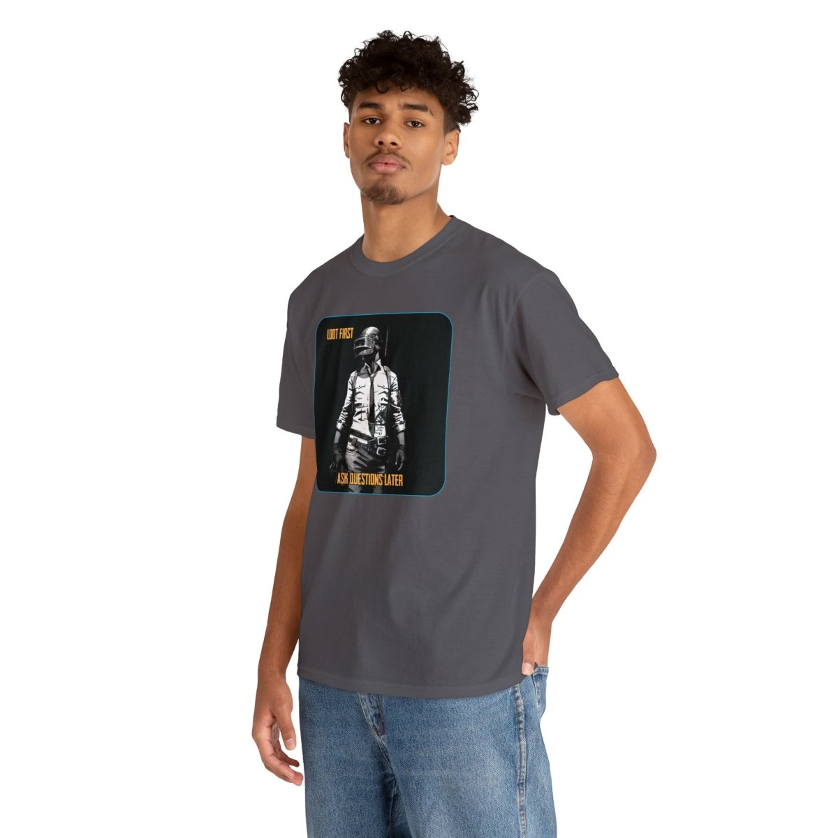 Goated Goods - PUBG - Loot First, Questions Later - T-shirt - Charcoal - S