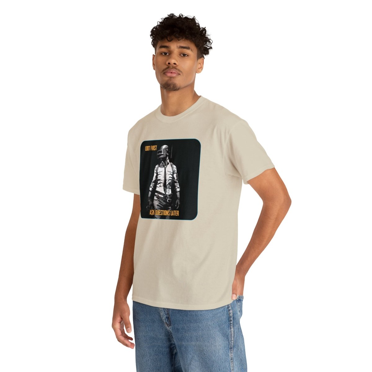 Goated Goods - PUBG - Loot First, Questions Later - T-shirt - Sand - S