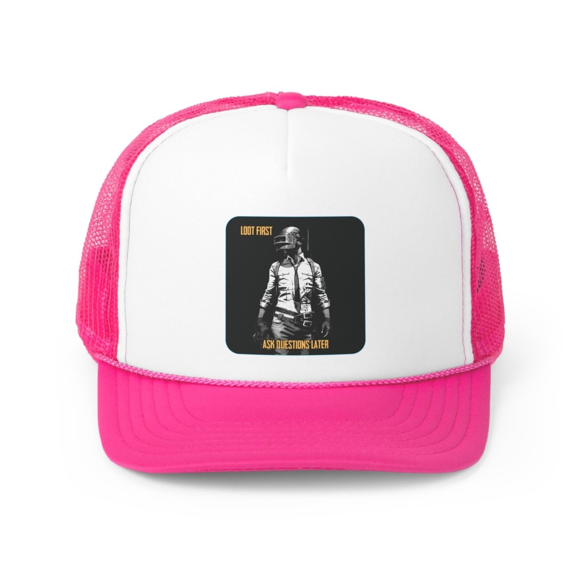 Goated Goods - PUBG - Loot First, Questions Later - Trucker Hat - Pink - One size