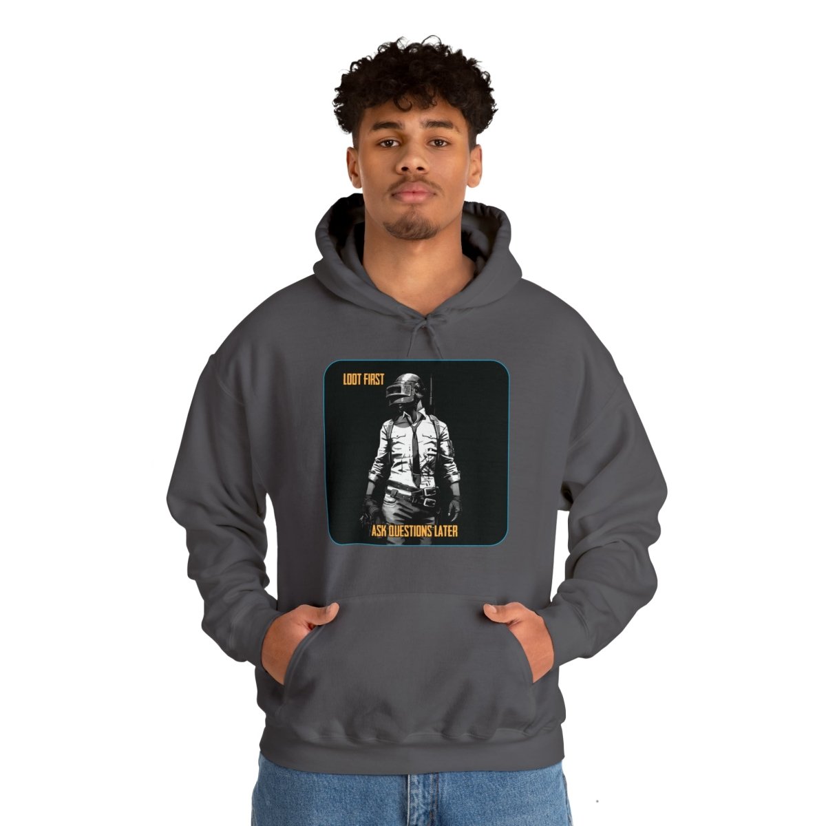 Goated Goods - PUBG - Loot First, Questions Later - Unisex Hoodie - Charcoal - S