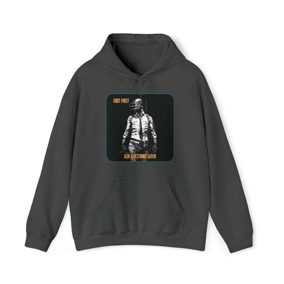 Goated Goods - PUBG - Loot First, Questions Later - Unisex Hoodie - Dark Heather - S