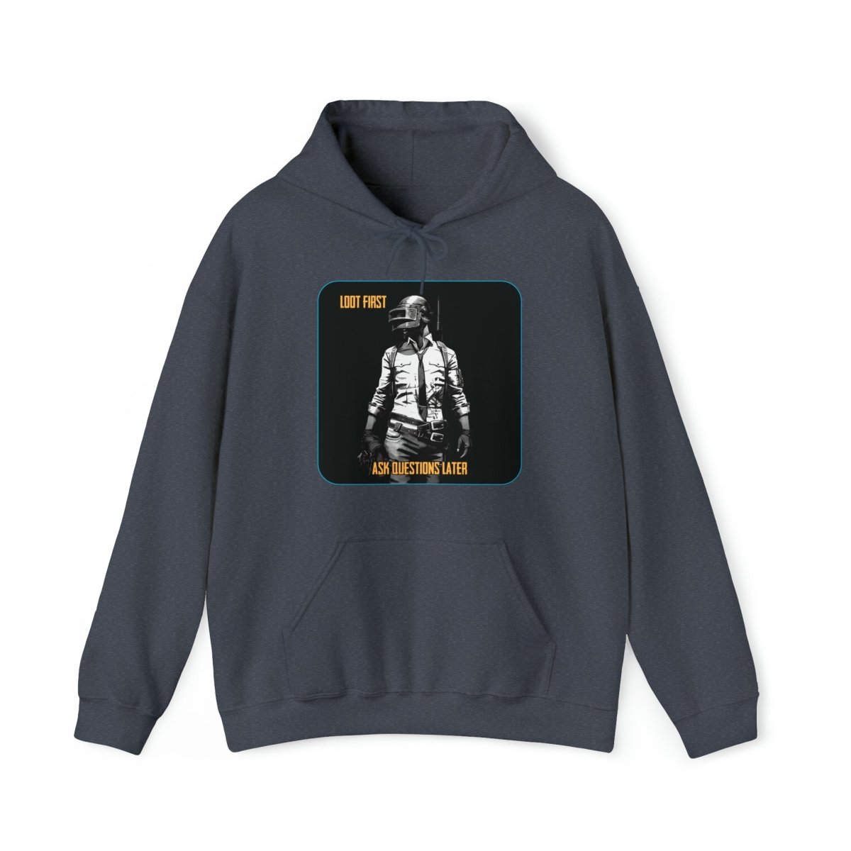 Goated Goods - PUBG - Loot First, Questions Later - Unisex Hoodie - Heather Navy - S