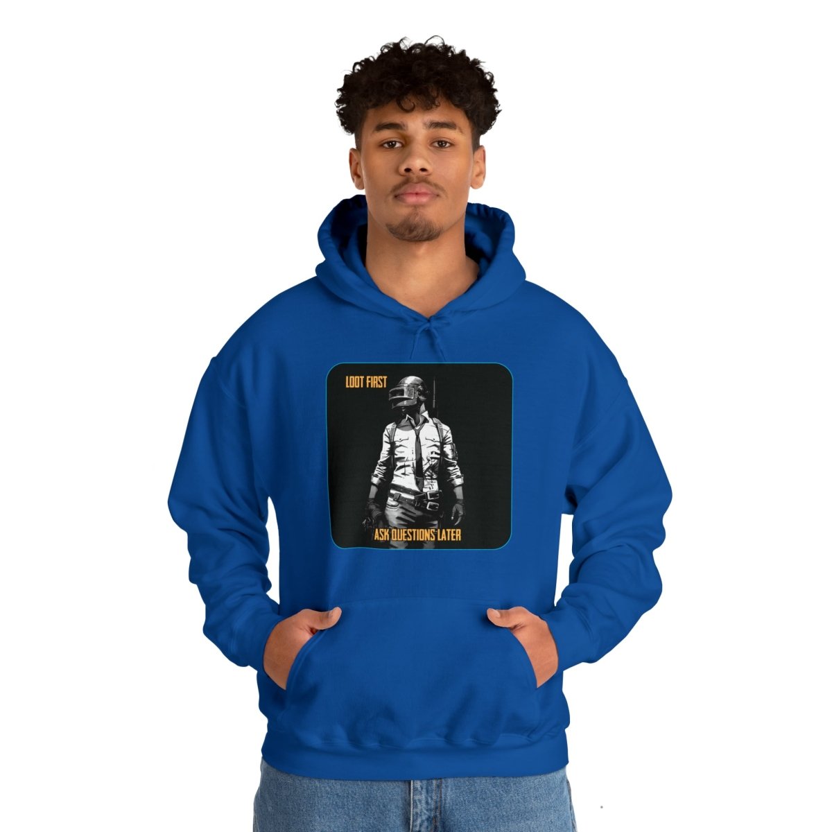 Goated Goods - PUBG - Loot First, Questions Later - Unisex Hoodie - Royal - S