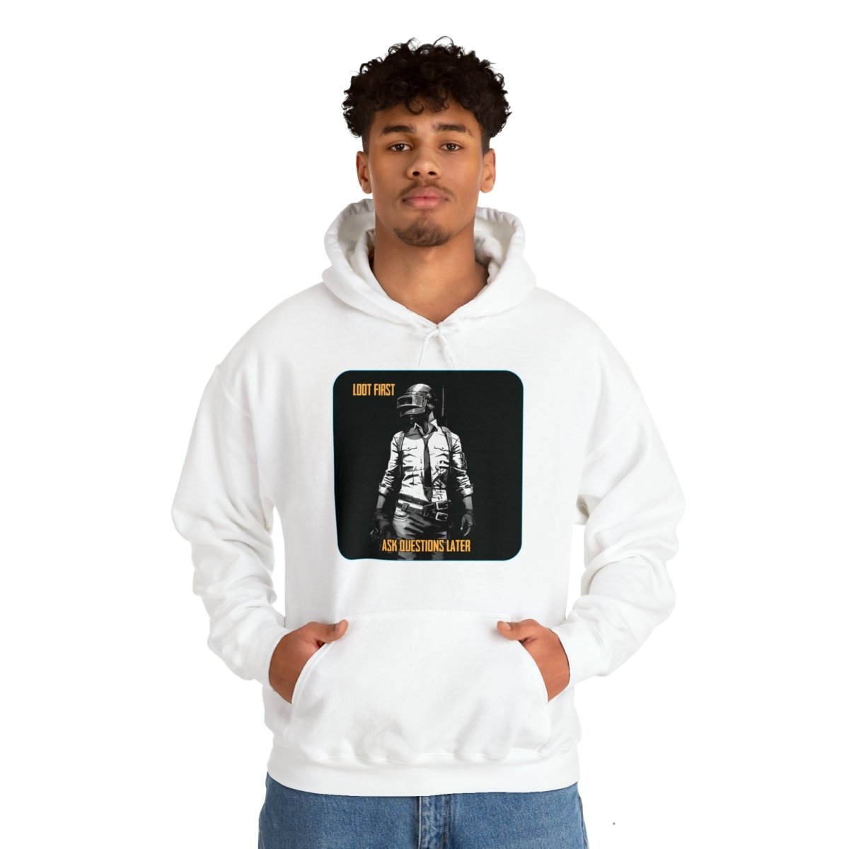 Goated Goods - PUBG - Loot First, Questions Later - Unisex Hoodie - White - S