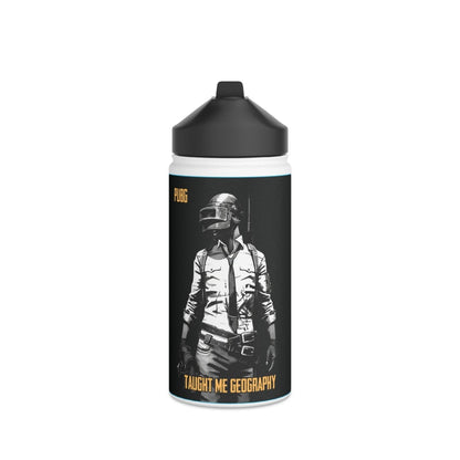 Goated Goods - PUBG - PUBG Taught Me Geography - Stainless Steel Water Bottle, Standard Lid - 12oz - White