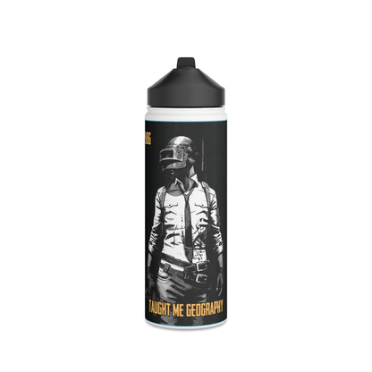 Goated Goods - PUBG - PUBG Taught Me Geography - Stainless Steel Water Bottle, Standard Lid - 18oz - White