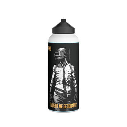 Goated Goods - PUBG - PUBG Taught Me Geography - Stainless Steel Water Bottle, Standard Lid - 32oz - White